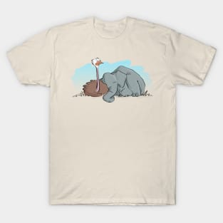 Sleepy Elephant & Ostrich (Color) T-Shirt